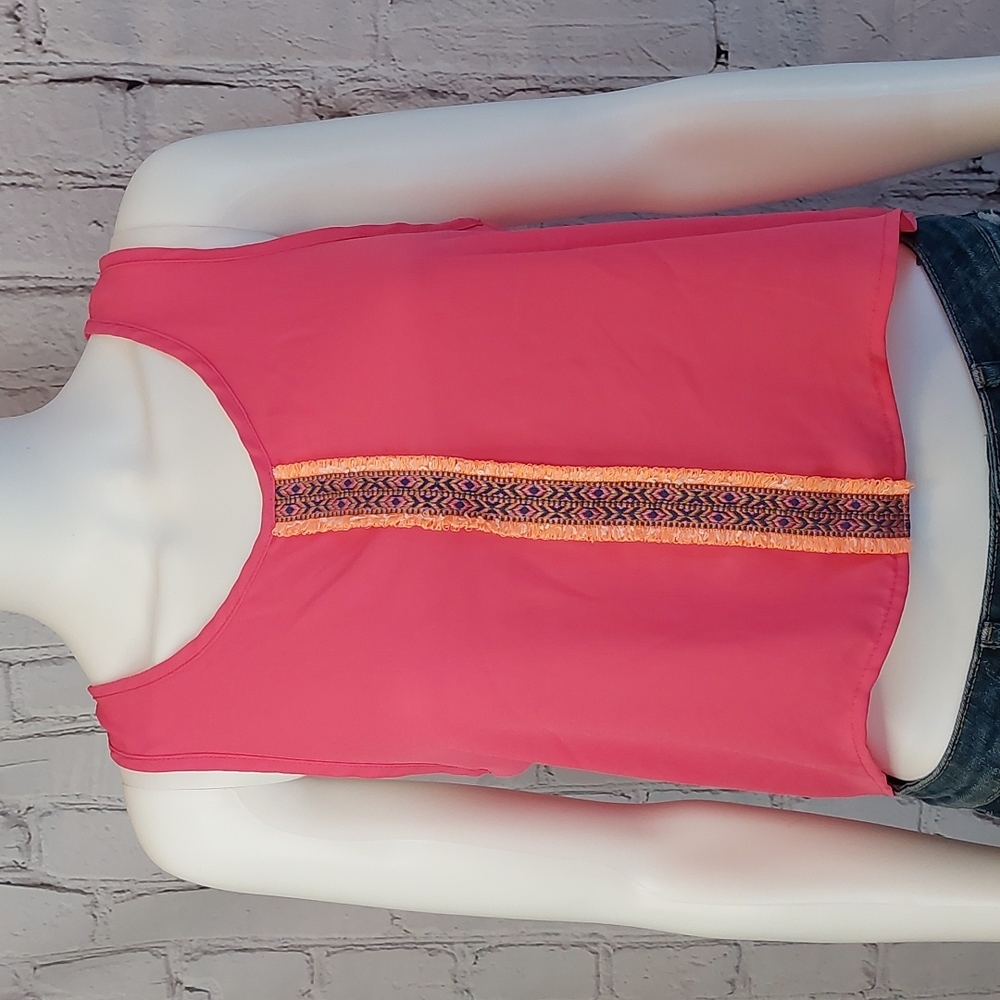 B 💎 Jewel Pink Rave Chiffon Tank M JUNIOR Medium Crop Top
